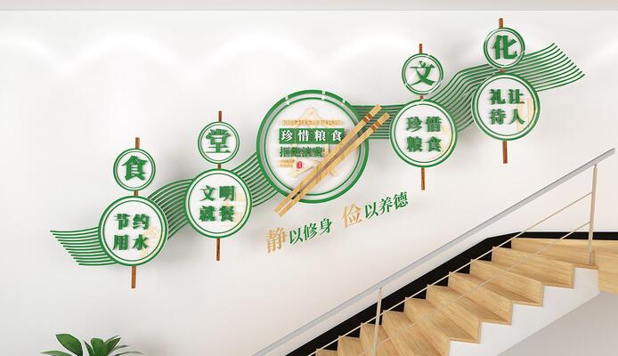 樓梯文化墻創(chuàng )意設計圖片(圖3) 珍惜糧食文明就餐樓梯文化墻