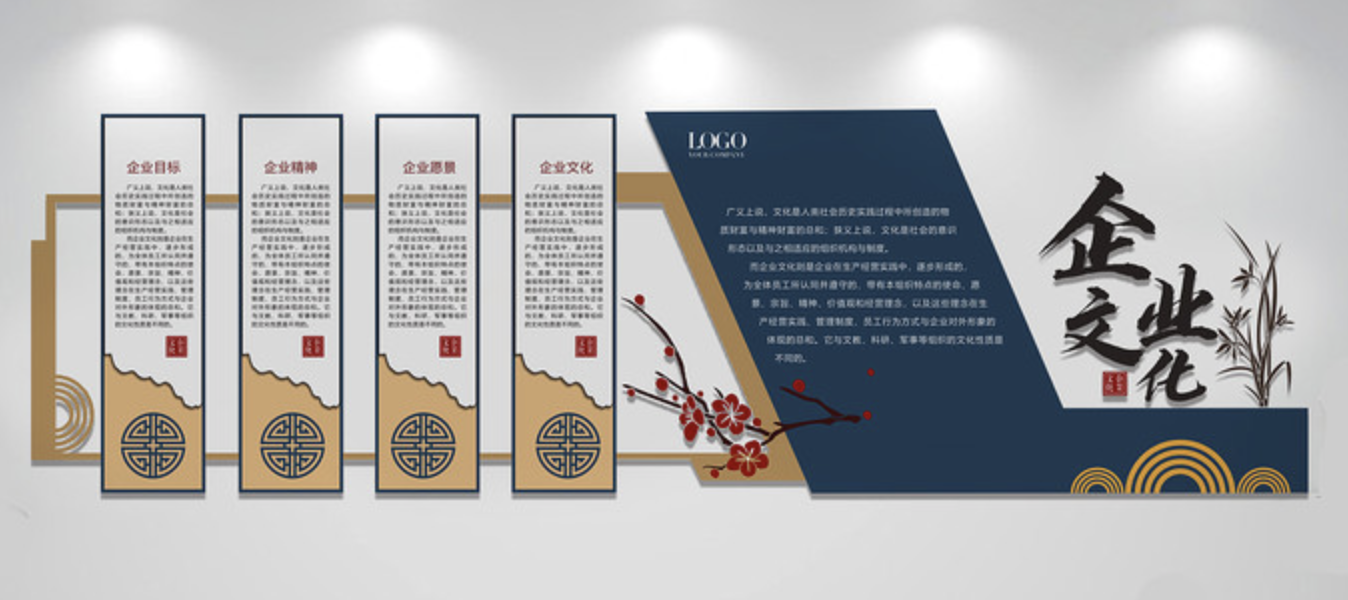 企業(yè)公司發(fā)展歷程背景文化墻(圖1) 簡(jiǎn)潔中式企業(yè)文化精神展板